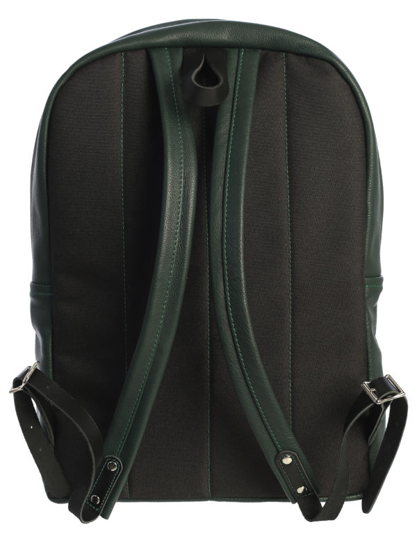 Full Grain Leather Backpack with Black Stripes and Logo