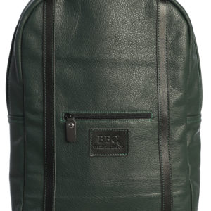 Full Grain Leather Backpack with Black Stripes and Logo