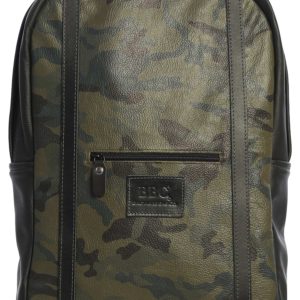 Full Grain Camo Leather Backpack with Black Stripes and Logo