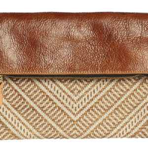 Leather Foldover Clutch w Intricate Weave Cotton Yarn