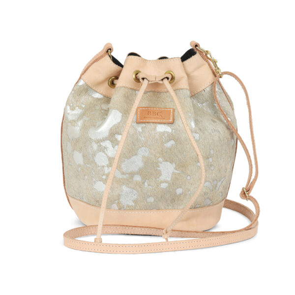 Vegetable Leather and Cow Hide Gray & Silver Bucket Bag