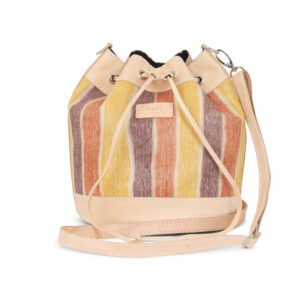 Full Grain Veg Leather and Lambskin Multi Stripe Print Bucket Bag