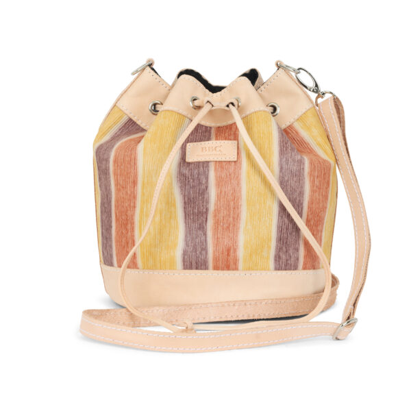 Full Grain Veg Leather and Lambskin Multi Stripe Print Bucket Bag