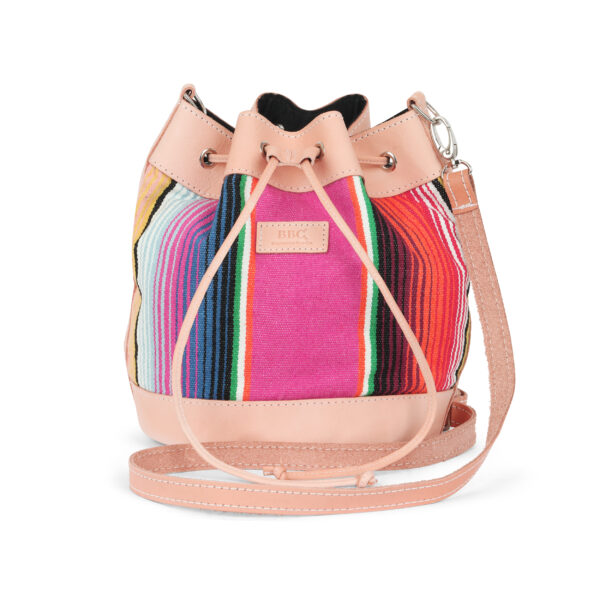 Full Grain Veg Leather and Santa Fe Hand Woven Fabric Bucket Bag