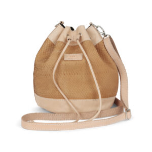 Vegetable Leather and Tan Snake Skin Bucket Bag