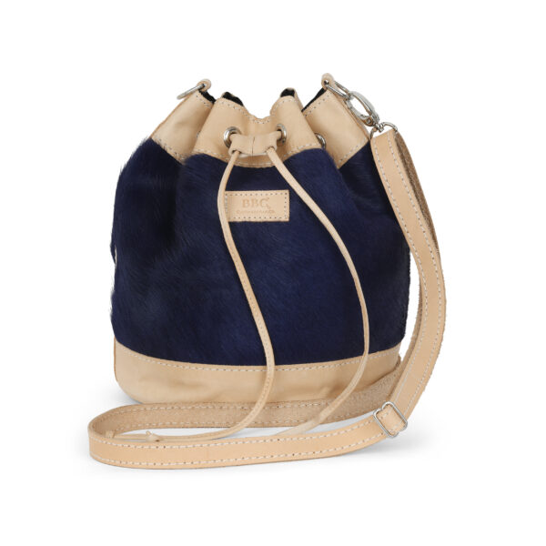 Vegetable Leather and Cow Hide Blue Bucket Bag