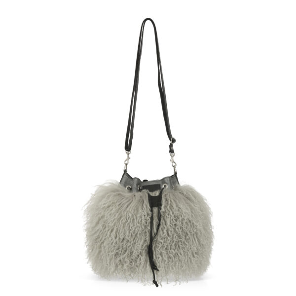 Full Grain Leather and Gray Mongolian Sheep Skin Bucket Bag