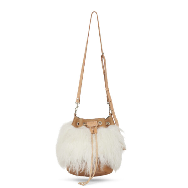 Full Grain Leather and Mongolian Sheep Skin Bucket Bag